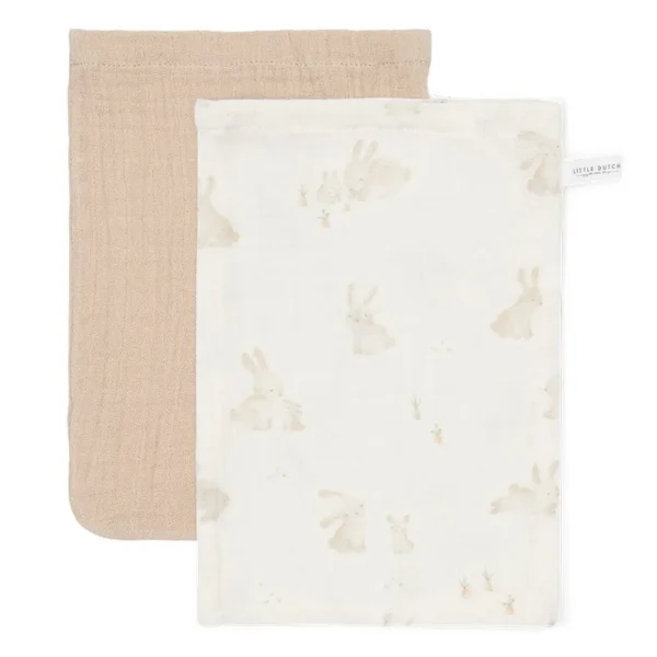 Little Dutch - Washandjes set hydrofiel Baby Bunny / Beige
