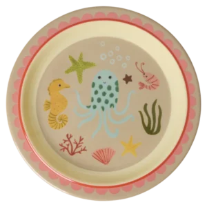 Rice - Melamine Kids Lunch Plate With Coral Ocean Print