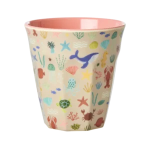 Rice - Melamine Cup With Coral Ocean Print - Medium - 250 Ml