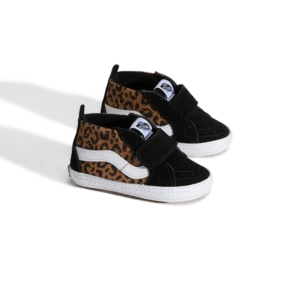 Baby Vans sneakers met luipaardprint in zwart en bruin met klittenband sluiting