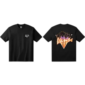 Zwart oversized t-shirt voor- en achterkant met Vans logo en retro grafische print met luipaardmotief