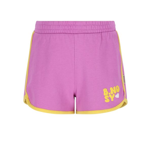 Roze sportshort voor meisjes met gele bies en B.Nosy tekst op het been