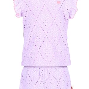 Lila kanten meisjes zomerset met topje en korte broek met ruches