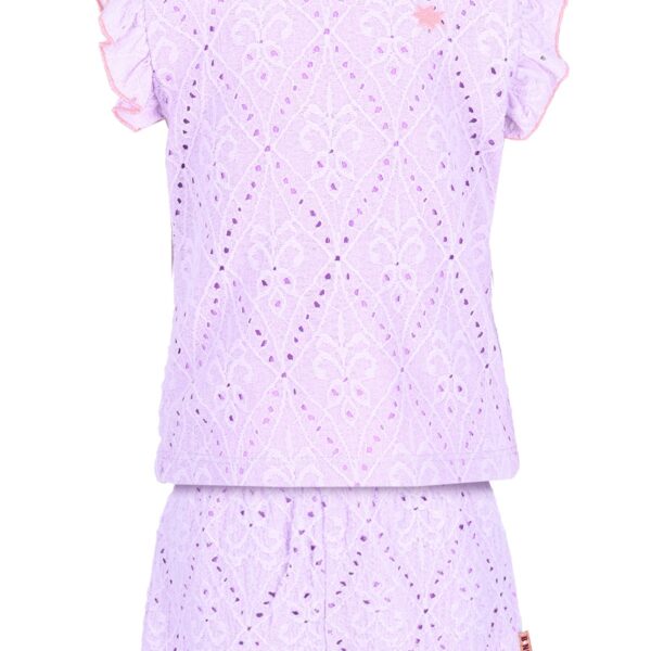 Lila kanten meisjes zomerset met topje en korte broek met ruches