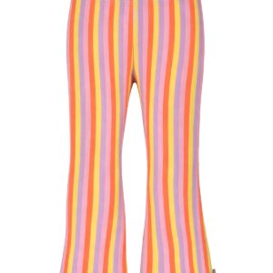 Kleurrijke flared broek met verticale strepen in roze, oranje, geel en paars tinten
