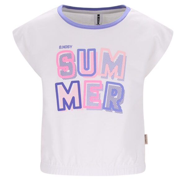 Wit meisjes t-shirt met opdruk SUMMER in roze en paarse letters van merk B.Nosy