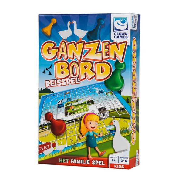 Ganzenbord reisspel van Clown Games voor 2-6 spelers vanaf 4 jaar met speelbord en pionnen