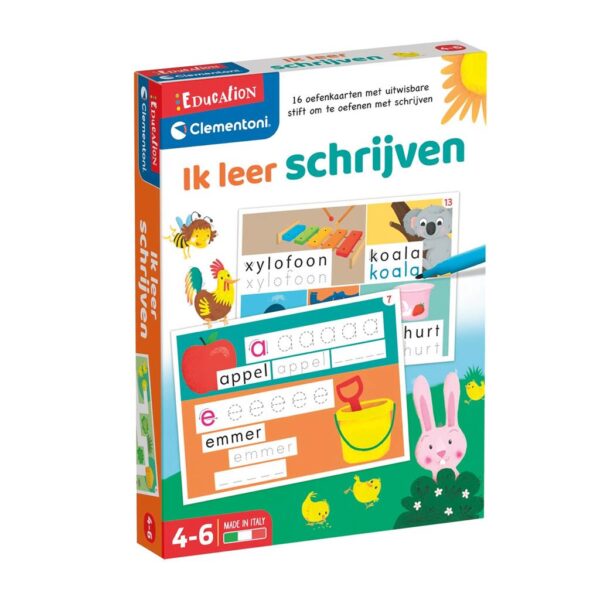 Clementoni educatief spel Ik leer schrijven met 16 oefenkaarten en uitwisbare stift voor kinderen 4-6 jaar