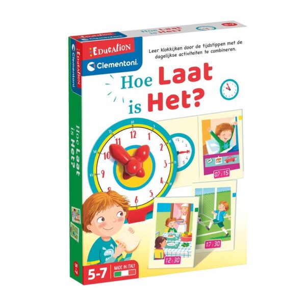 Clementoni educatief spel Hoe Laat is Het voor kinderen 5-7 jaar met klok en activiteitenkaarten
