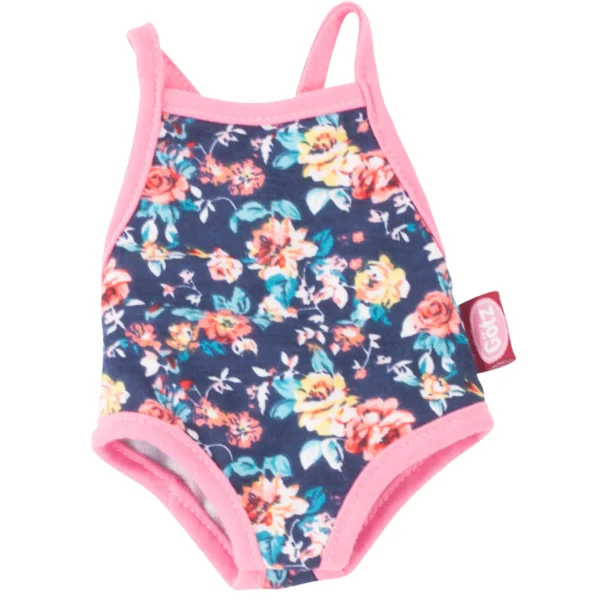 Meisjesbadpak met roze bandjes en donkerblauwe achtergrond met kleurrijk bloemenpatroon