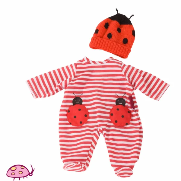 Rood-wit gestreept babypakje met lieveheersbeestjes en bijpassende gebreide muts met stippen