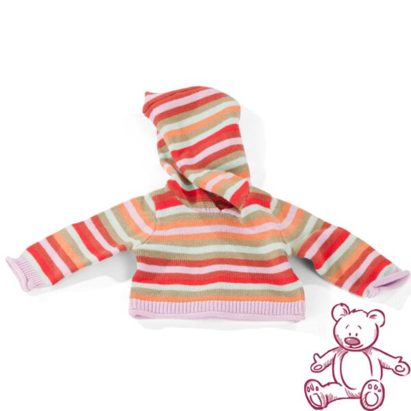 Gestreepte baby trui met capuchon in rood, oranje, groen en roze tinten