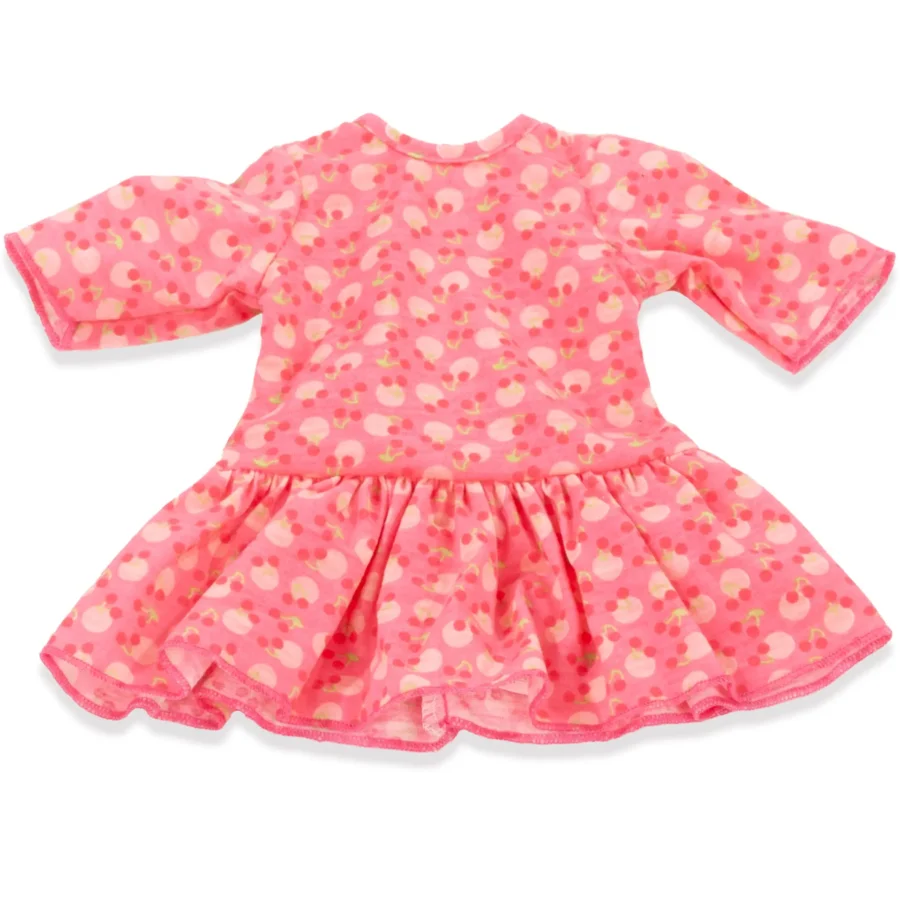 Roze poppenjurk met bloemenprint en ruches voor babypop