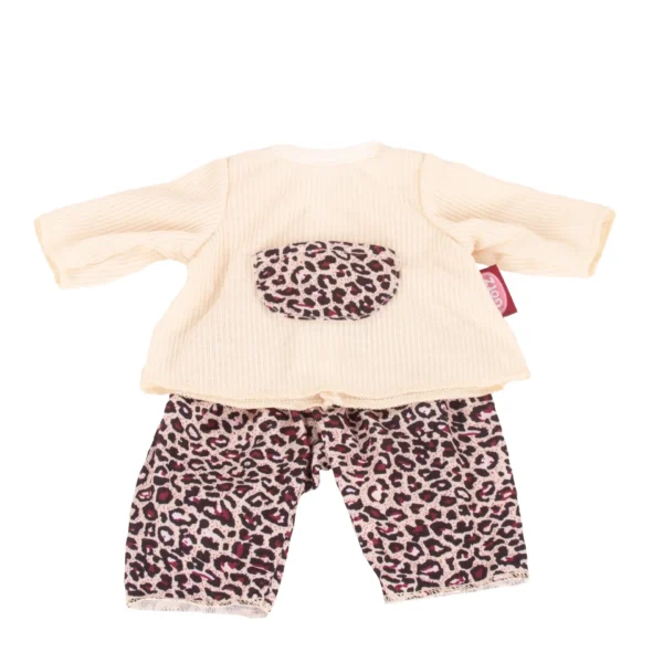 Poppenkleding set met crèmekleurige trui en luipaardprint broek voor pop