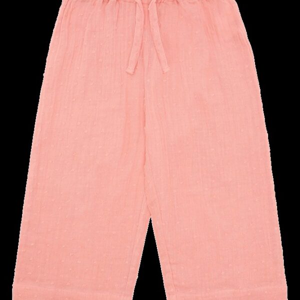Roze linnen broek voor kinderen met elastische tailleband en koord
