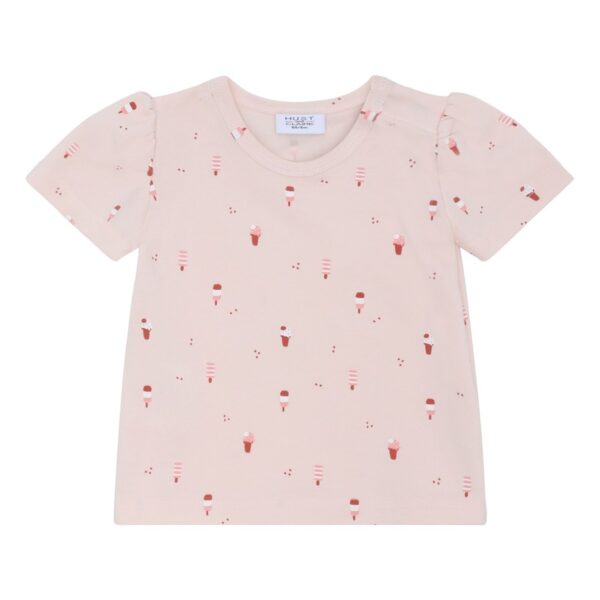 Lichtroze baby t-shirt met paddenstoelen print en korte mouwen van het merk Hust & Claire