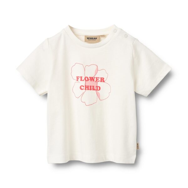 Wit kinder t-shirt met roze bloem en tekst Flower Child van merk Wheat