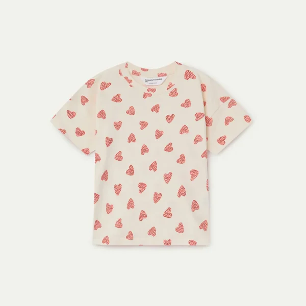 Wit kinder t-shirt met rode hartvormige stippenprint patroon