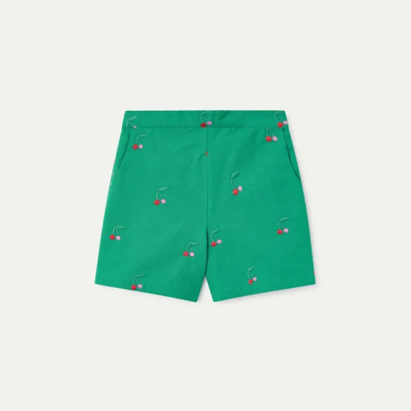 Groene short met geborduurd kersenmotief voor kinderen