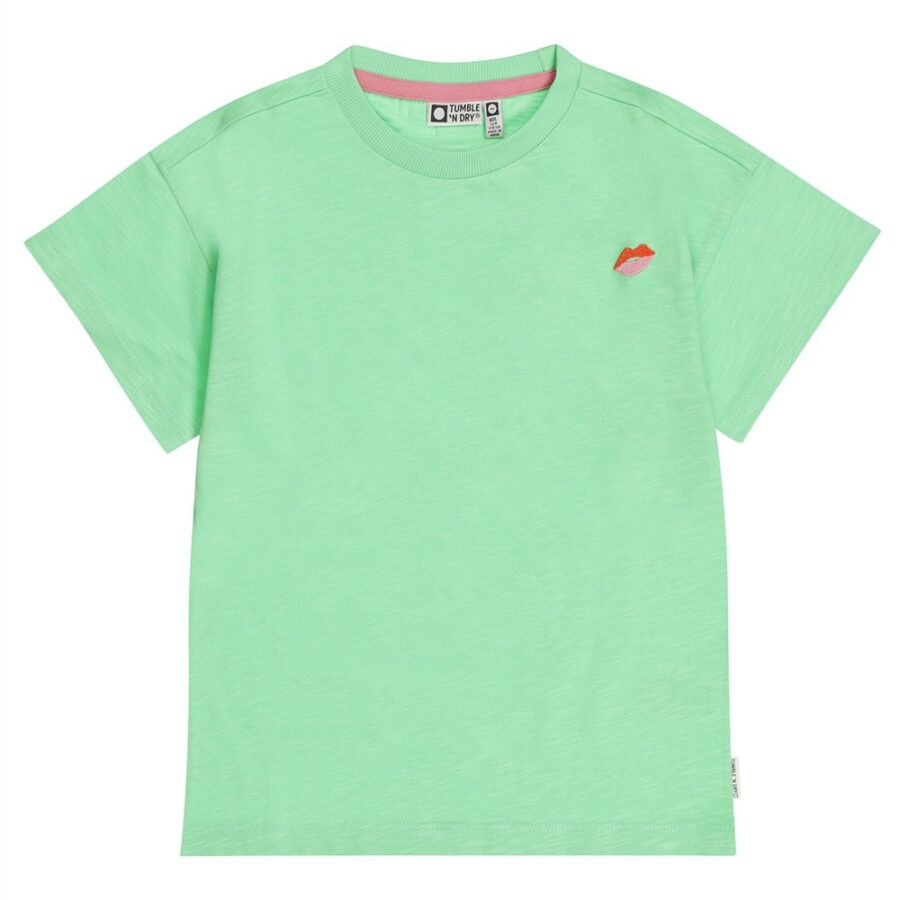 Mintgroen kinder T-shirt met klein lippen logo op de borst van Tumble 'n Dry