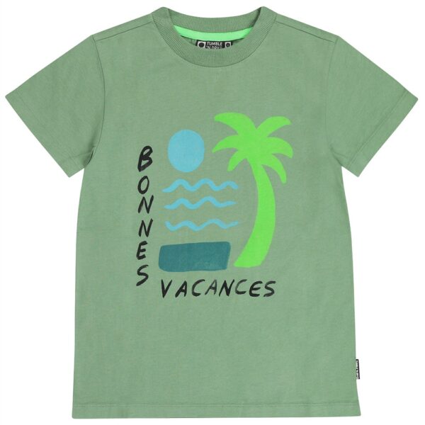 Groen kinder T-shirt met palmboom en tekst Bonnes Vacances van Tumble 'n Dry
