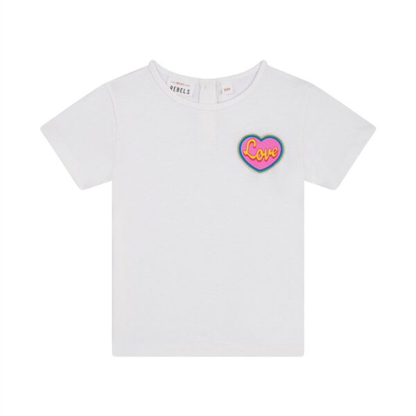 Wit kinder T-shirt met kleurrijk hart-patch met Love tekst op de borst