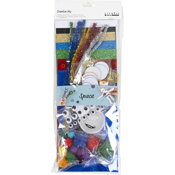 Creative Mix knutselpakket Space met glitters, chenilledraad, wiebelogen en ruimtevaart decoratiemateriaal