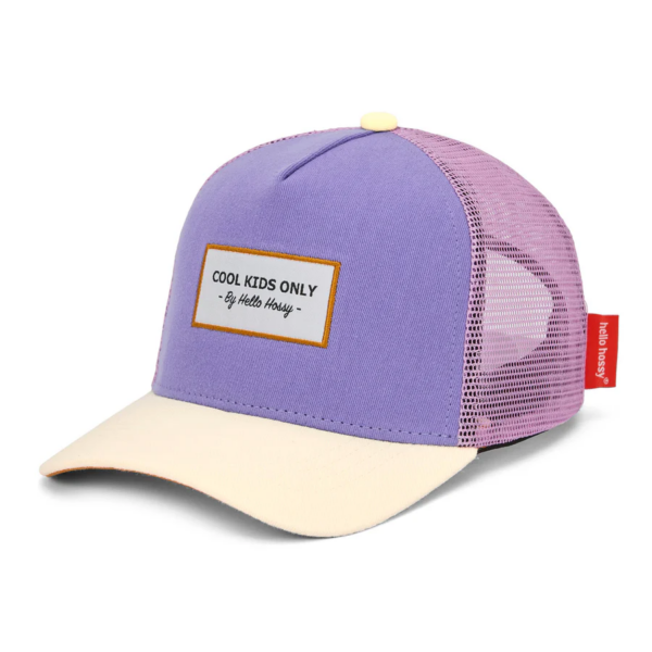 Paarse en roze trucker cap met beige klep en Cool Kids Only patch van Hello Hossy