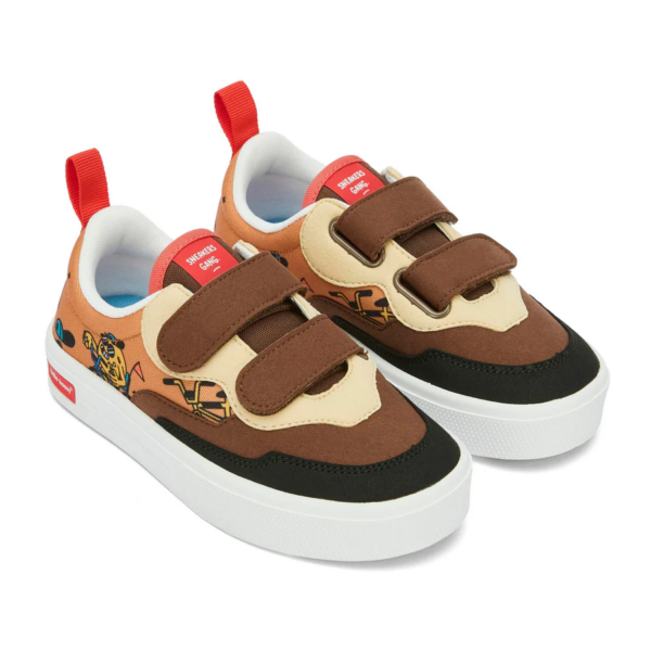 Kleurrijke kindersneakers met klittenband in bruin, beige en zwart met tijgerprint detail