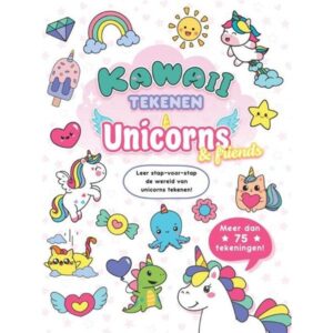 Kawaii tekenboek met eenhoorns en vriendjes voor kinderen met meer dan 75 leuke tekeningen en stap-voor-stap instructies
