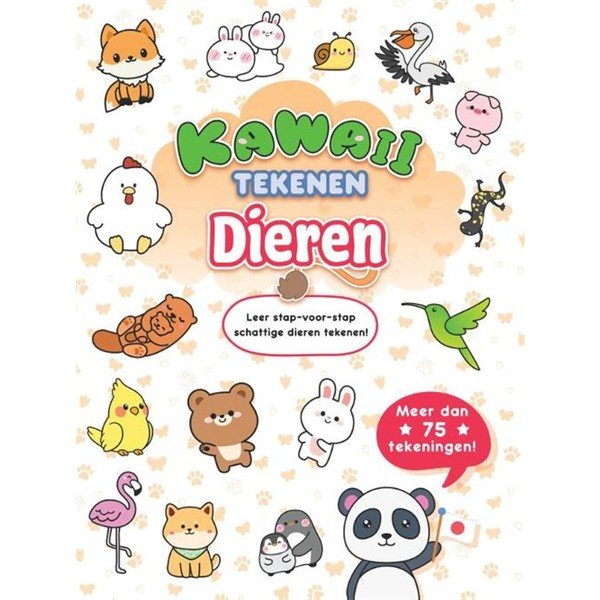 Kawaii tekenboek voor kinderen met schattige dieren en stap-voor-stap tekenles, meer dan 75 tekeningen