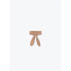 Beige geruite haarband met strikdetail en bruine ruitjes patroon