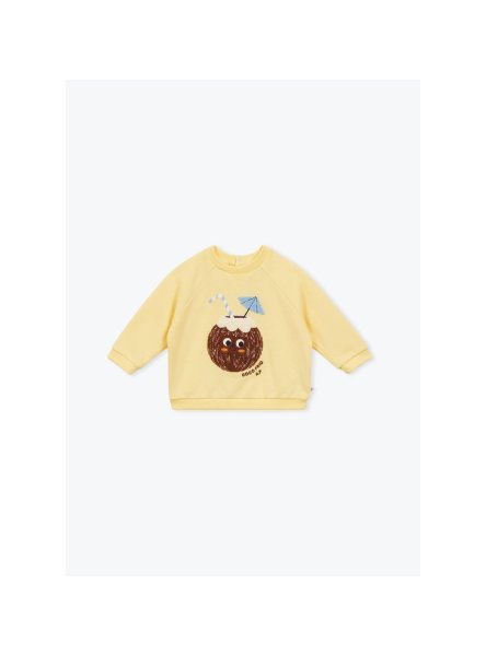 Gele baby sweater met vrolijke kokosnoot print en lange mouwen