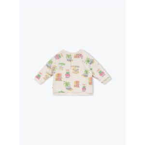 Crèmekleurige baby sweater met kleurrijke dinosaurus print en lange mouwen