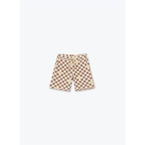 Beige en bruine geblokte shorts met koord in de tailleband