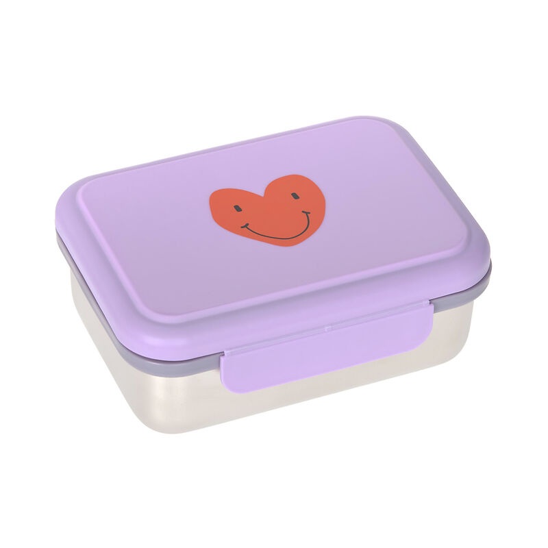Paarse lunchbox met oranje hartjes-smiley voor kinderen