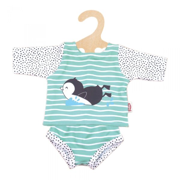 Poppenkleertjes met mintgroene strepen en pinguïnprint op houten knaapje