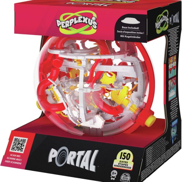 Perplexus Portal 3D doolhof puzzelbal met 150 hindernissen in transparante kunststof bol met rode onderdelen