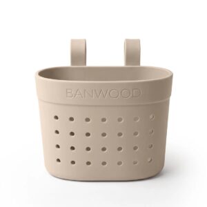 Beige kinderloopfietsmand van Banwood met geperforeerde voorkant en twee bevestigingshaken